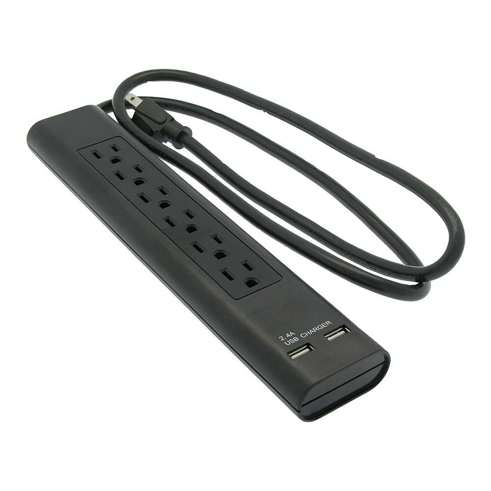 4Ft 6-Outlet Surge Protector 14/3 AWG 300J w/ 2 USB Charging Ports