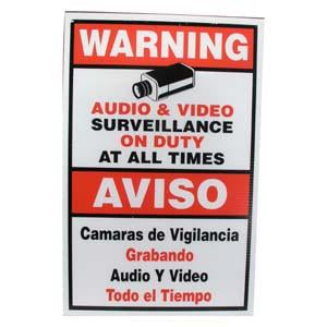 Surveillance Warning Sign English/Spanish Red 11.5"x18"