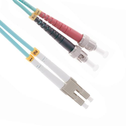 1M LC-ST 10Gb 50/125 OM3 M/M Duplex Fiber Cable Aqua Jacket