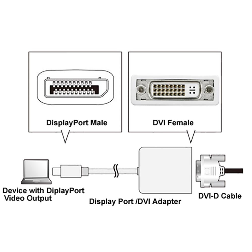 Display Port Male to DVI Female Adapter Cable White