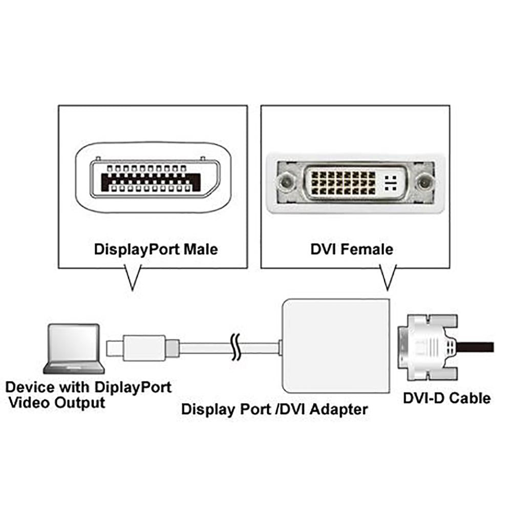 DisplayPort Male to DVI-D Female Adapter Cable W/O Latches Black