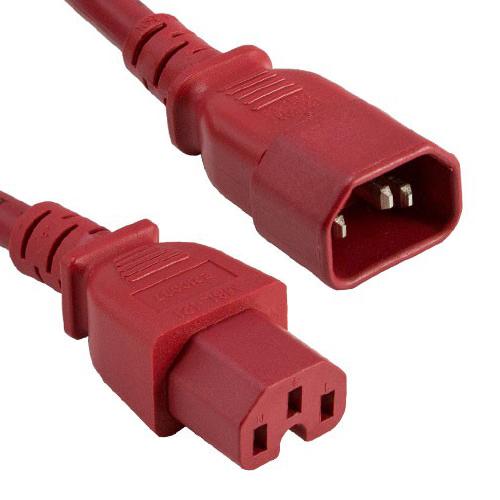 3Ft 14AWG 15A 250V Power Cord Cable (IEC320 C14 to IEC320 C15) Red