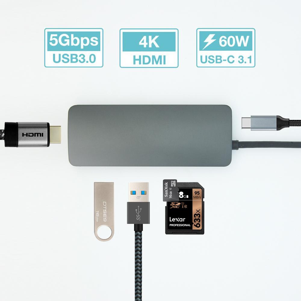 USB 3.1 Type-C to USB3.0x2+Micro SD+SD/MMC+HDMI+Type C charging