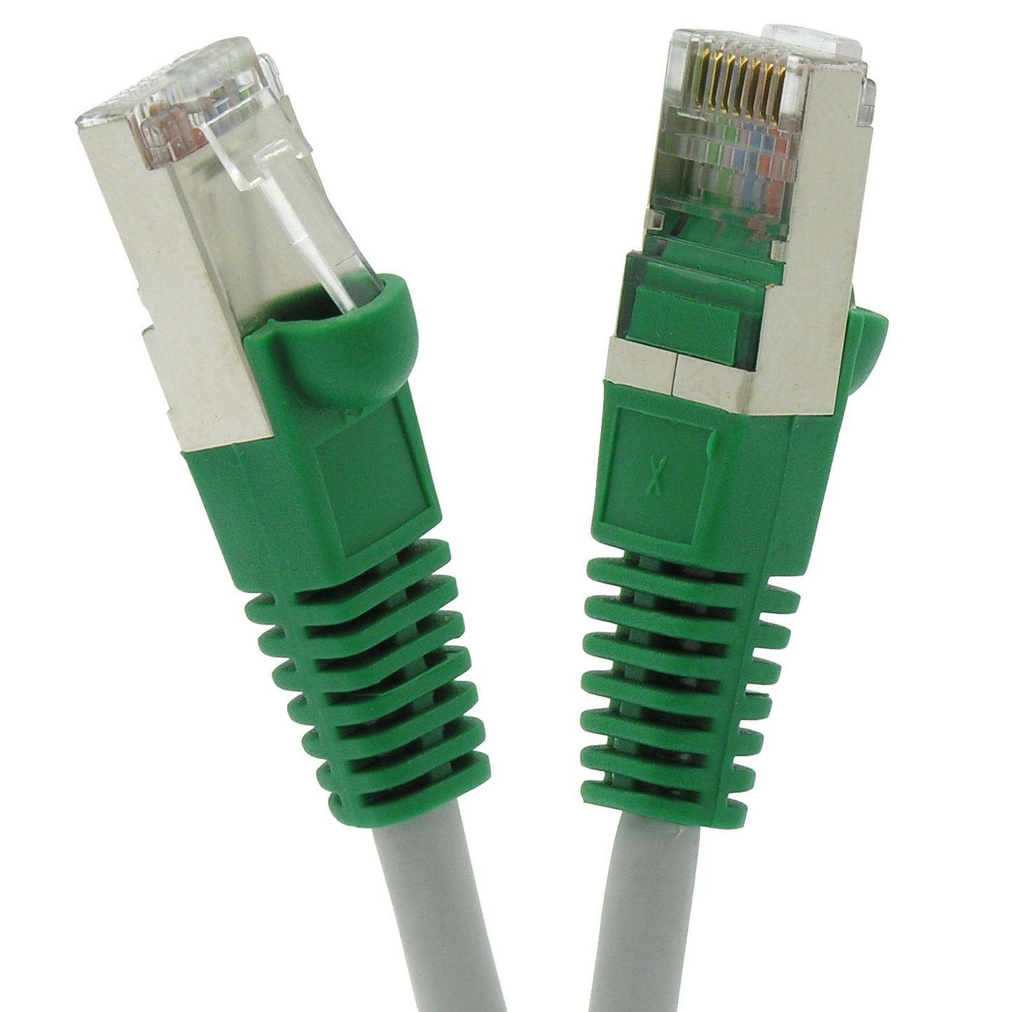 7Ft Cat5E Shielded Crossover Ethernet Patch Cable Gray-Green Boot