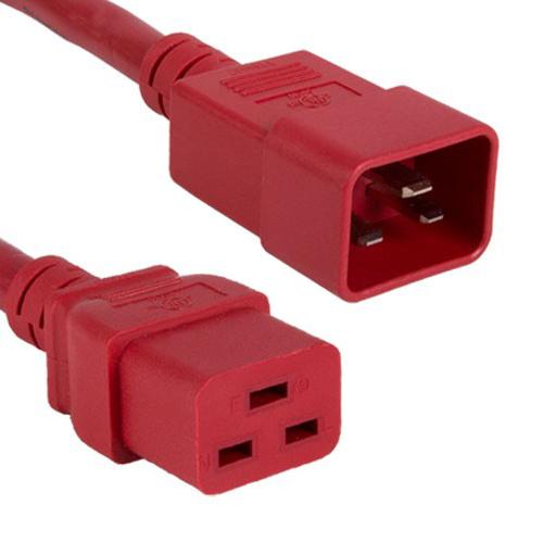 10Ft 12AWG 20A 250V Heavy Duty Power Cord Cable (IEC320 C20 to IEC320 C19) Red