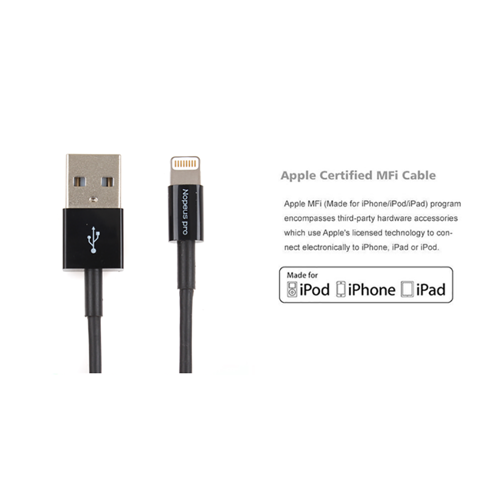 3Ft USB Charge/Sync Lightning Cable Black with MFi Certified