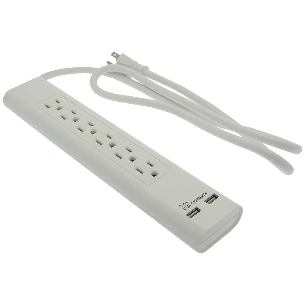 4Ft 6-Outlet Surge Protector 14/3 AWG 300J w/ 2 USB Charging Ports