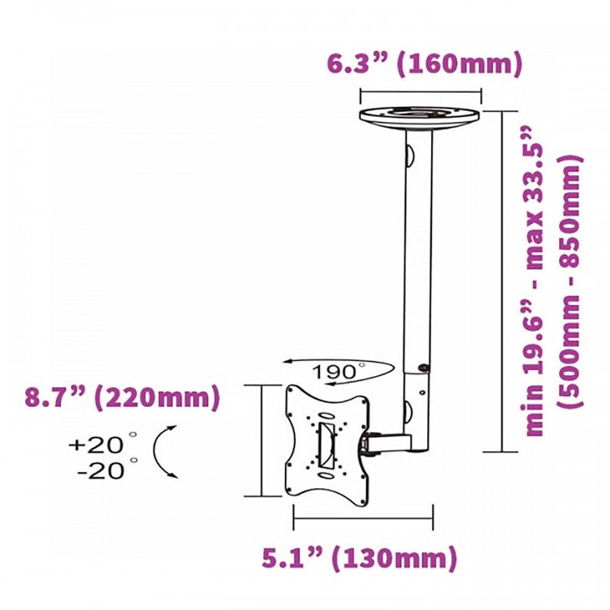 Flat TV Ceiling Mount 23~42" Tilt/Swivel, LCD-504A Black