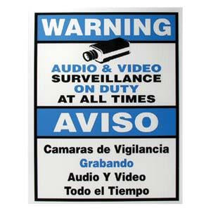 Surveillance Warning Sign English/Spanish Blue 7"x9"