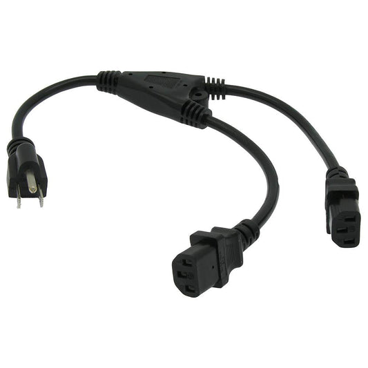1.5Ft Y Power Cord 5-15P to C-13 Black SJT 18/3