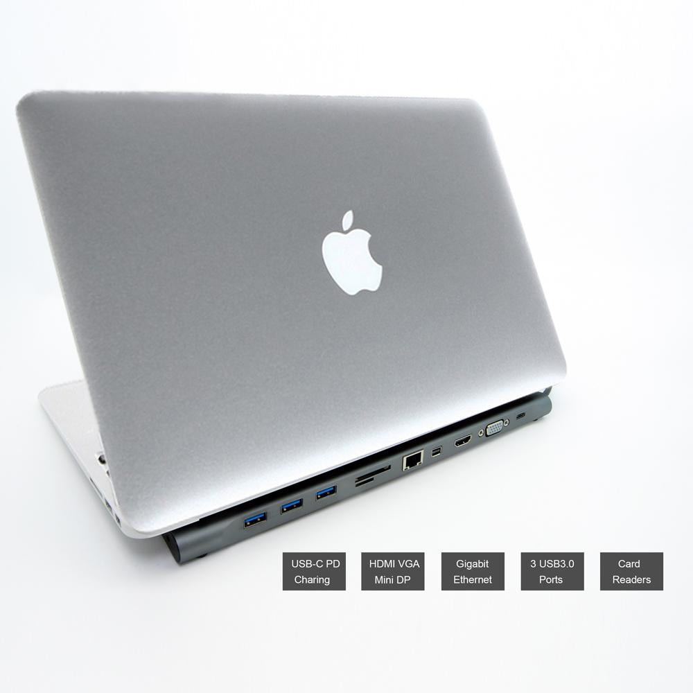 USB 3.1 Type-C to HDMI+Mini DP +VGA+USB 3.0x3+SD card slot+RJ45+audio+Type C Female Docking