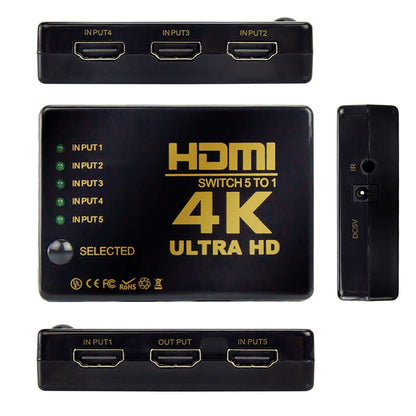 5-Way HDMI Switch w/IR Remote Control 3D 4K*2K@30Hz