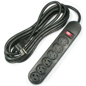12Ft 6-Outlet Power Strip AC125V 14AWG Black Protection Cap
