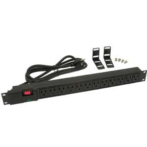 19" 1U Rackmount 12-Outlet PDU Plastic Case 6Ft Power Cord AC120V 15A (12A UL)