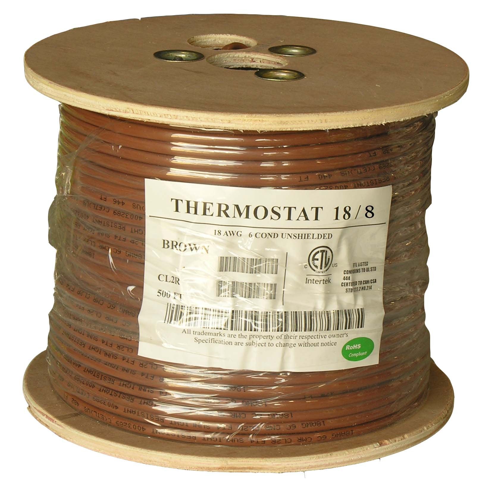 250Ft 18/8 Unshielded CMR Thermostat Cable Solid Copper PVC