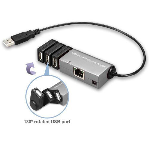 USB 2.0 3-Port Hub with Ethernet Adapter