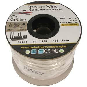 250Ft 18AWG/2C In-wall Speaker Wire, OFC CL2 UL OD-6.2mm White Jacket
