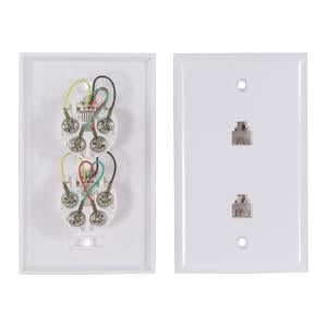 RJ11 Modular Dual Port Wall Plate White, Smooth Face