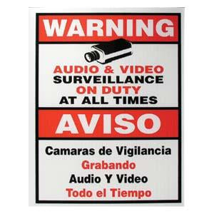 Surveillance Warning Sign English/Spanish Red 7"x9"